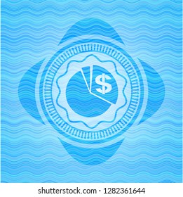 chart icon inside sky blue water wave emblem.