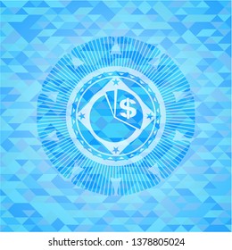 chart icon inside sky blue emblem with mosaic ecological style background