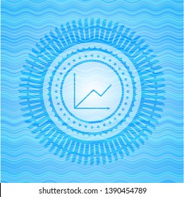 chart icon inside sky blue water emblem.