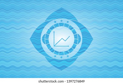 chart icon inside sky blue water style emblem.