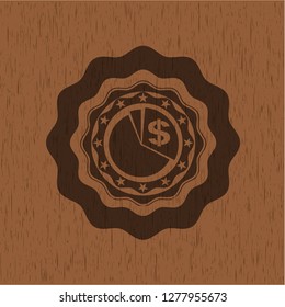 chart icon inside vintage wooden emblem