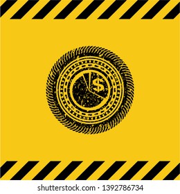 chart icon inside warning sign, black grunge emblem. Vector Illustration. Detailed.