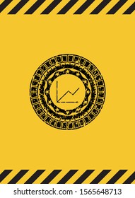 chart icon inside warning sign, black grunge emblem. Vector Illustration. Detailed.