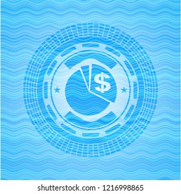 chart icon inside water emblem.