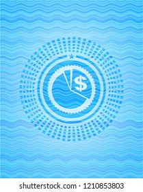 chart icon inside water wave concept badge.