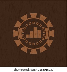 chart icon inside wood emblem. Vintage.
