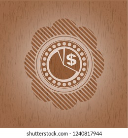 chart icon inside wood emblem. Vintage.