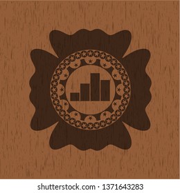 chart icon inside wood emblem. Vintage.