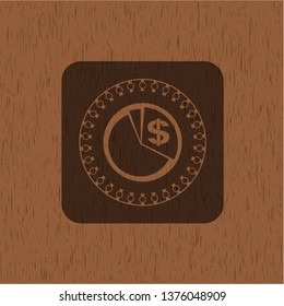 chart icon inside wood emblem. Vintage.