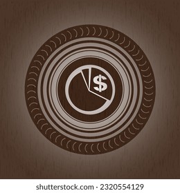 chart icon inside wood emblem. Retro. 