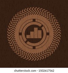 chart icon inside wooden emblem. Retro