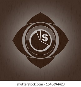 chart icon inside wooden emblem