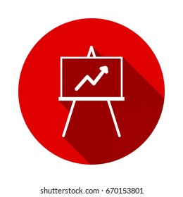 Chart icon isolated on red background with long shadow. flat icon