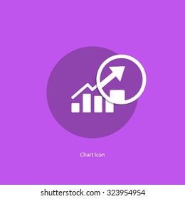 Chart icon with magnifying glass. Vector illustration.
