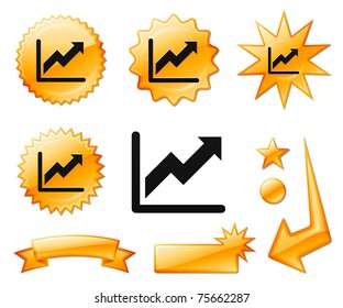 Chart Icon on Orange Burst Banner and Medals Original Vektorgrafik