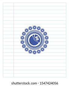 chart icon pen strokes emblem. Blue ink. Vector Illustration. Detailed.