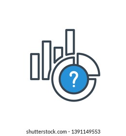 Chart icon with question mark. Diagram icon and help, how to, info, query symbol