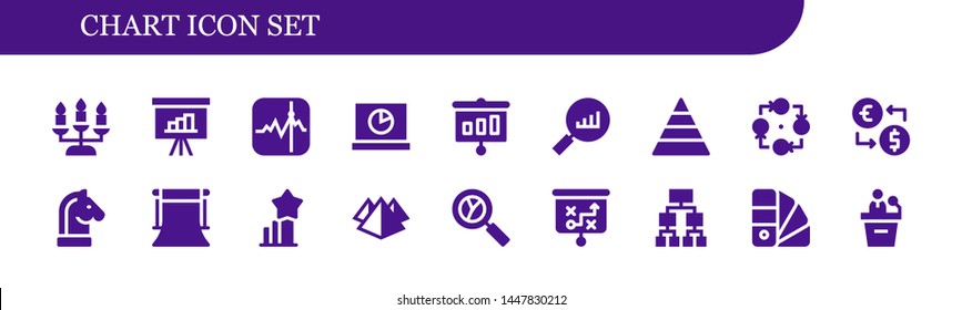 chart icon set. 18 filled chart icons.  Simple modern icons about  - Candlestick, Presentation, Stocks, Analytics, Statistics, Pyramid, Strategy, Money exchange, Background, Stats