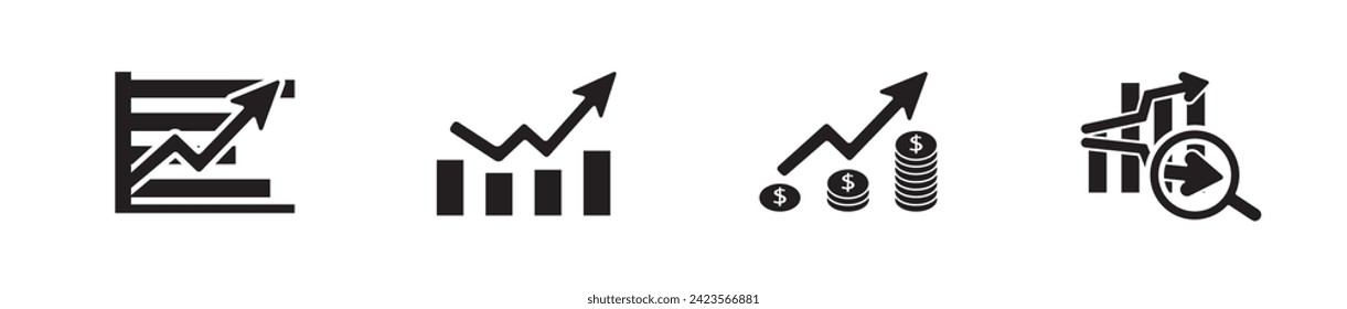 Icono de gráfico con flecha. Símbolos simples de las estadísticas financieras. Aislado sobre fondo blanco