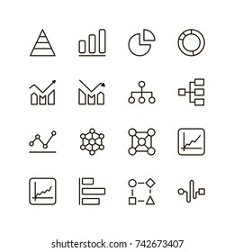 Chart icon set. Collection of high quality outline graph pictograms in modern flat style. Black diagram symbol for web design and mobile app on white background. Graphic line logo.