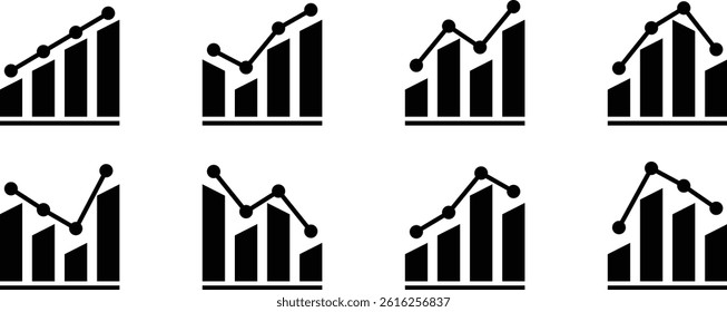 Chart icon set. Data elements, bar, pie chart, diagrams for business infographics. Concept of sales bar chart symbol icon. Growth chart, profit, growth success symbol set. Growth graph vector icons.