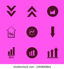 chart icon set with diagram, down arrow and percent up vector illustration