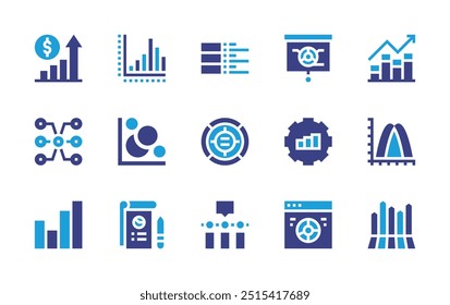 Chart icon set. Duotone color. Vector illustration. Containing bargraph, bubblegraph, barchart, piechart, donutchart, chart, gear, infographic, growth.