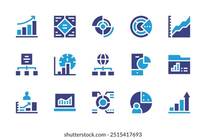 Conjunto de iconos de gráfico. Color duotono. Ilustración vectorial. Contiene circularchart, piechart, organigrama, chart, barchart, growth, infographics.