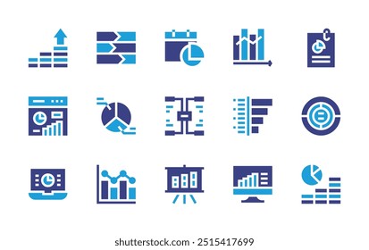 Chart icon set. Duotone color. Vector illustration. Containing barchart, piechart, chart, report, analytics, growth, presentation.