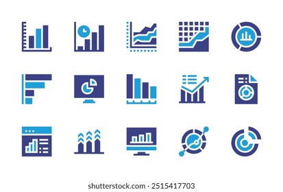 Chart icon set. Duotone color. Vector illustration. Containing piechart, barchart, chart, donutchart, areachart, screen.