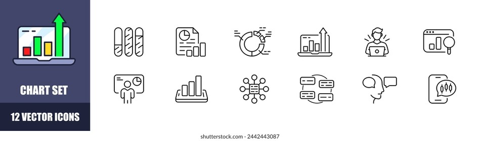 Chart icon set. Graph set. Linear style. Vector icons