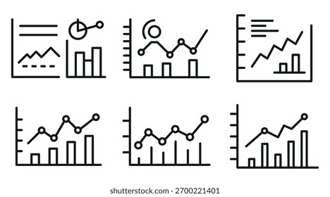 Conjunto de Ícones de Gráfico - Contorno e Símbolos Analíticos Mínimos para Dados, Estatísticas e Design de Negócios