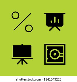 chart icon set. With presentation, percentage and safebox  vector icons for graphic design and web