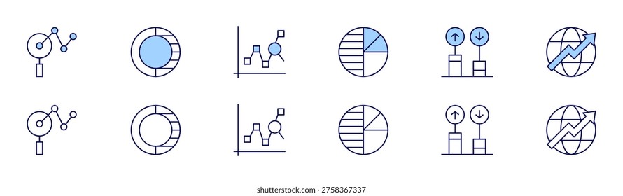 Chart icon set in two styles, Duotone and Thin Line style. Editable stroke. dataanalytics, doughnut, graph, graphic, growth, increase.