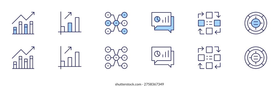 Chart icon set in two styles, Duotone and Thin Line style. Editable stroke. bargraph, chart, conversation, diagram, donutchart.