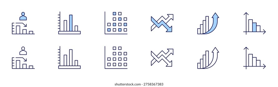 Chart icon set in two styles, Duotone and Thin Line style. Editable stroke. bar chart, bargraph, chart, dataanalytics, diagram.