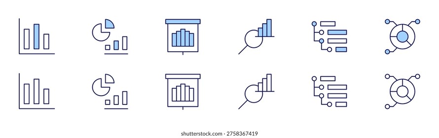 Chart icon set in two styles, Duotone and Thin Line style. Editable stroke. bargraph, chart, dataanalysis, diagram.