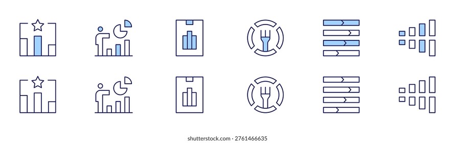 Chart icon set in two styles, Duotone and Thin Line style. Editable stroke. analysis, analytics, balanceddiet, bar chart, target.