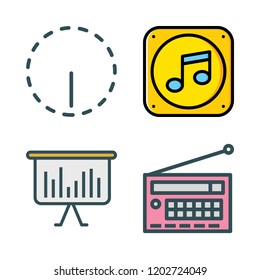 chart icon set. vector set about bar chart, options, radio and music folder icon icons set.