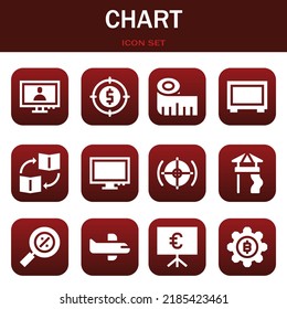 chart icon set. Vector  illustrations related with Monitor, Target and Measuring tape