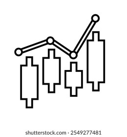 Ícone do Gráfico. ícone de negociação. ícone do gráfico de barras crescente. Gráficos de negócios e ícones de gráficos. Ícone do Outline de Estatísticas e Análise, seta para baixo ou para cima. estilo de design da linha