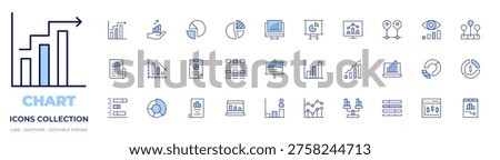 Chart icons collection. Line Duotone style, editable stroke. barchart, performance, piechart, infographics, vision, increase, laptop, salescommercial, chart.