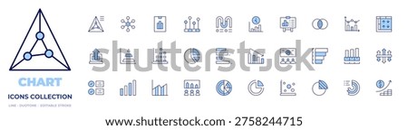 Chart icons collection. Line Duotone style, editable stroke. infographic, tracking, graph, results, diagram, statistics, chart, network, analytics, piechart.