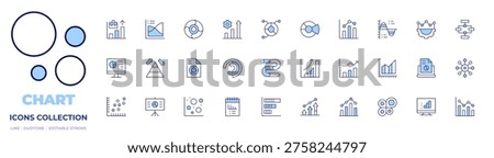 Chart icons collection. Line Duotone style, editable stroke. presentation, proportion, chart, computer, barchart, bargraph, growth, scatter, statistics, graph.