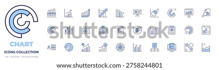 Chart icons collection. Line Duotone style, editable stroke. presentation, chart, piechart, barchart, jobsector, marketresearch, increase, scalability, heat.