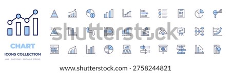 Chart icons collection. Line Duotone style, editable stroke. piechart, barchart, loss, analytics, growth, graphic, presentation, bar, infographic, trading, chart.