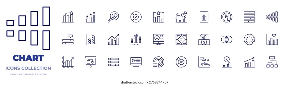 Chart icons collection. Thin Line icons, editable stroke. bargraph, businessandfinance, chart, computer, diagram, donutchart, ganttchart, graph, graphic.