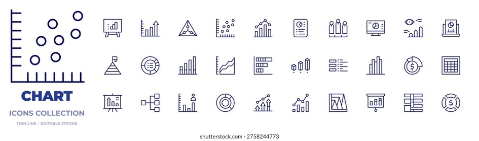 Chart icons collection. Thin Line icons, editable stroke. achievment, allocation, analytics, areachart, barchart, bargraph, chart, data, diagram, graph.