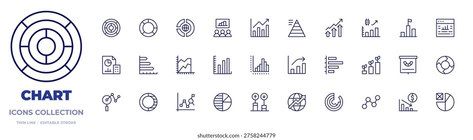Chart icons collection. Thin Line icons, editable stroke. accountant, analytics, areachart, barchart, bargraph, chart, cycle, dataanalytics, doughnut, graph.