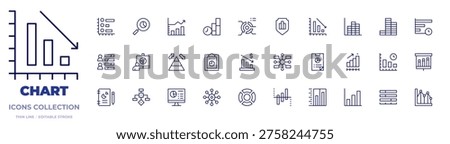 Chart icons collection. Thin Line icons, editable stroke. businessreport, chart, computer, diagram, donutchart, gantt, graph, growth, histogram, poll, pyramid.